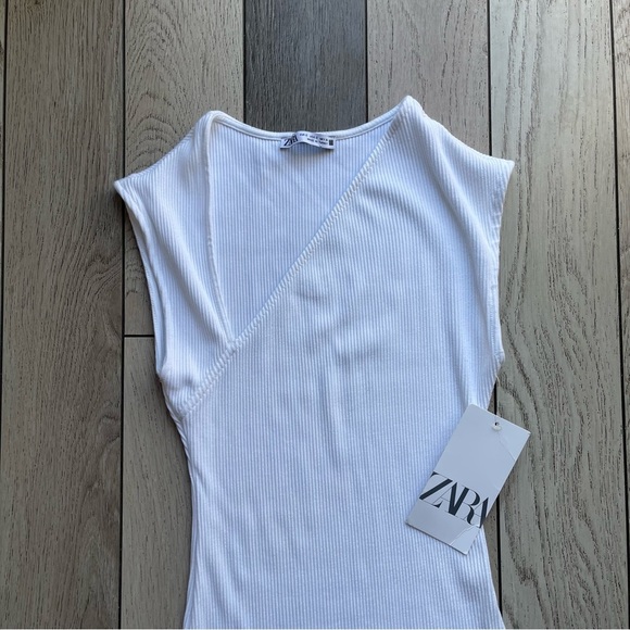 Zara White Sleeveless Bodycon Midi Dress - Picture 3 of 5
